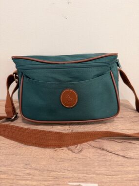VTG Ralph Lauren Green Brown Trim Canvas Cross body Camera Toiletries Travel Bag